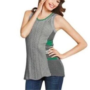 Cabi Trident Sleeveless Sweater S Grey Green White